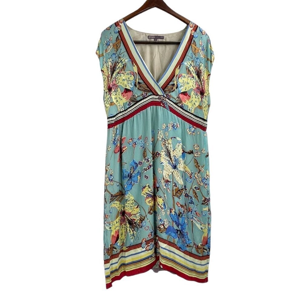 Hale Bob Orchid Floral Silk Rayon Cap Sleeve V-Neck Dress Womens Size Large Boho